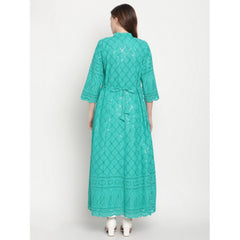 Generisches Damen-Kurti aus Baumwolle mit 3/4-Ärmeln und Stickereien (blau)