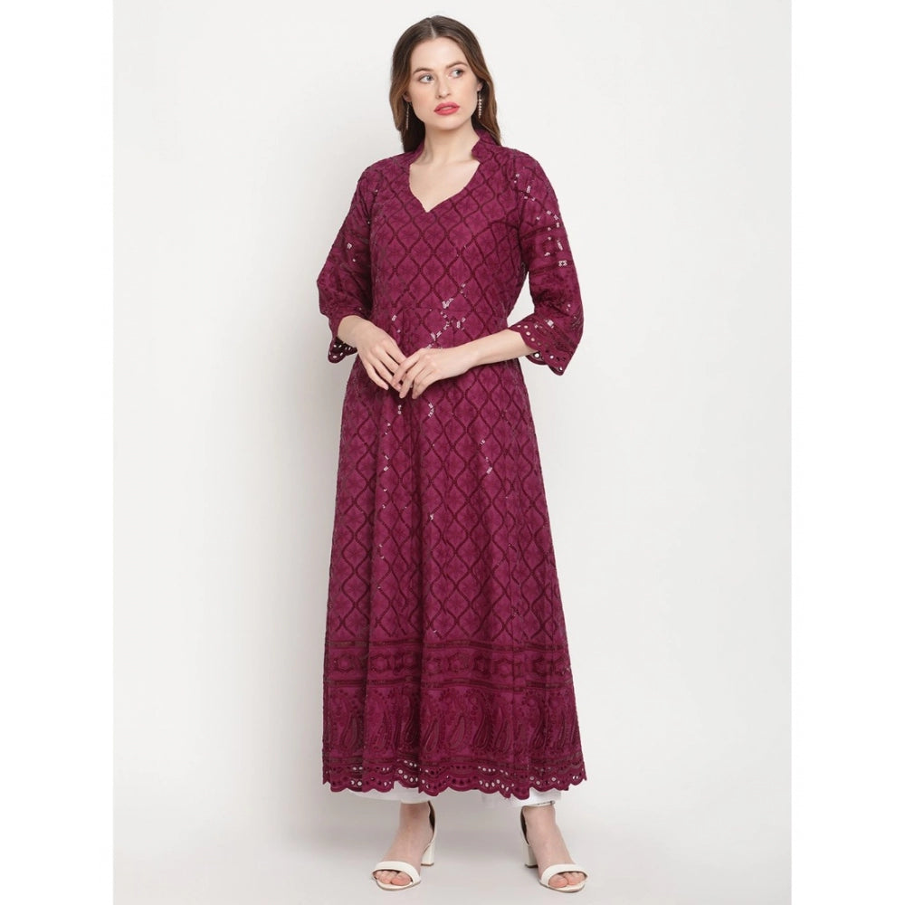 Generisches Damen-Kurti aus Baumwolle mit 3/4-Ärmeln und Stickereien (lila)