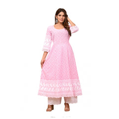 Generisches Damen-Kurti-Set aus Baumwolle mit 3/4-Ärmeln und Stickereien (Rosa)