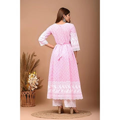 Generisches Damen-Kurti-Set aus Baumwolle mit 3/4-Ärmeln und Stickereien (Rosa)