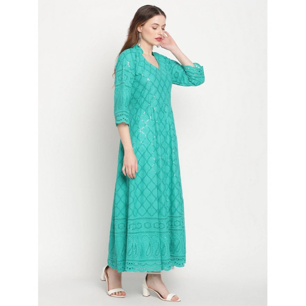 Generisches Damen-Kurti aus Baumwolle mit 3/4-Ärmeln und Stickereien (blau)