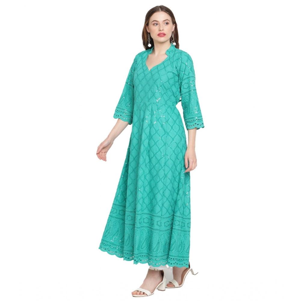 Generisches Damen-Kurti aus Baumwolle mit 3/4-Ärmeln und Stickereien (blau)