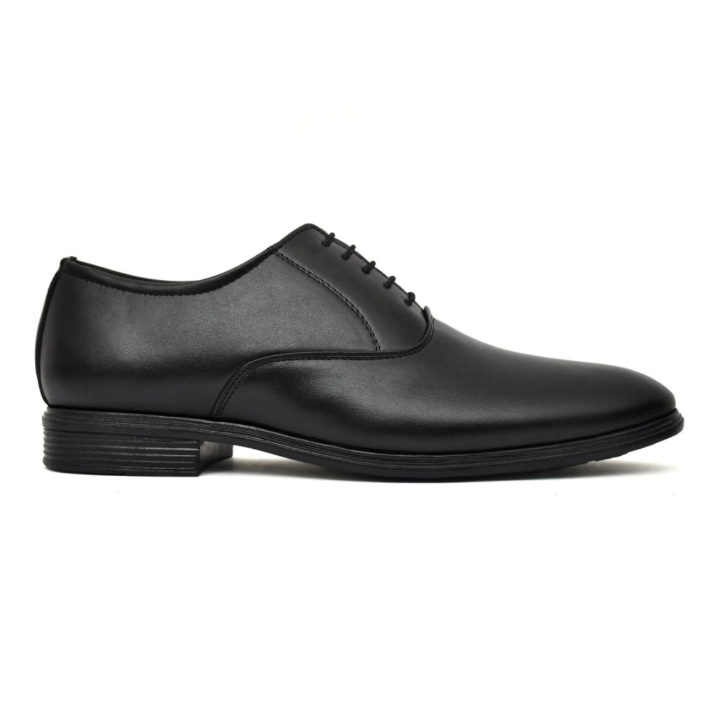 Generic Men's Solid Faux Leather Lace up Formal Shoes (Black)