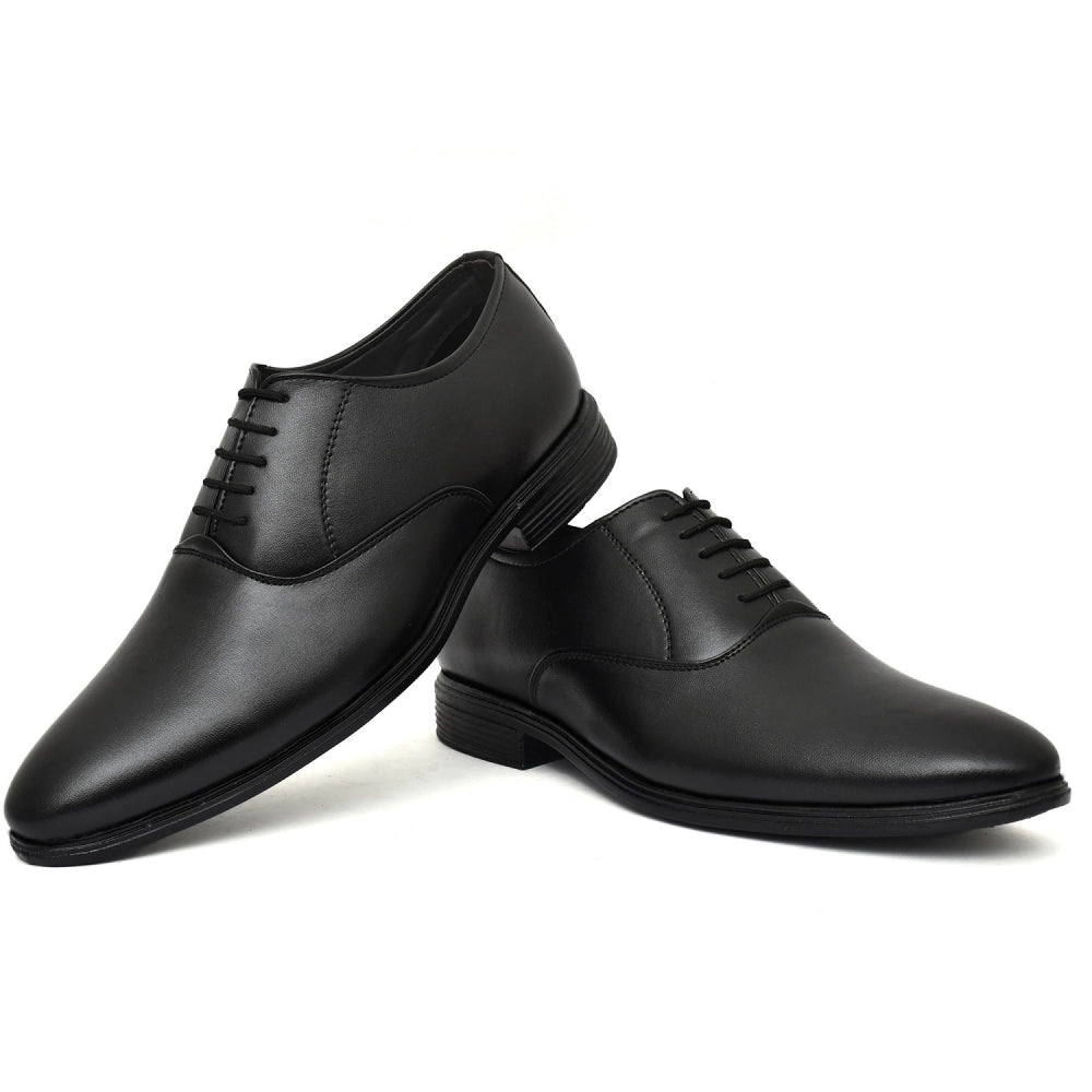 Generic Men's Solid Faux Leather Lace up Formal Shoes (Black)