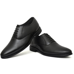 Generic Men's Solid Faux Leather Lace up Formal Shoes (Black)