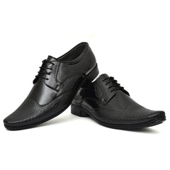 Generic Men's Solid Faux Leather Lace up Formal Shoes (Black)