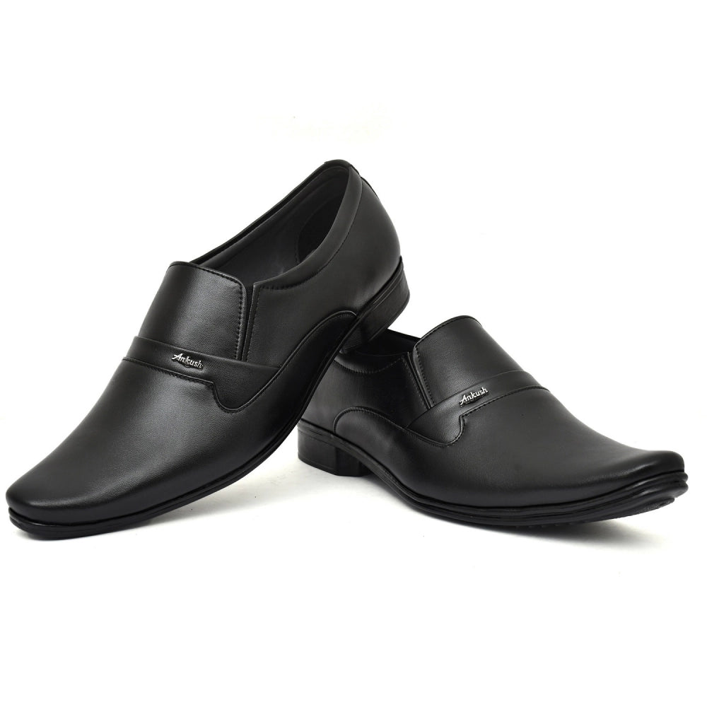 Generic Men's Solid Faux Leather Slip on Formal Shoes (Black)