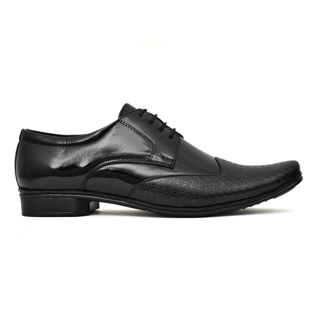 Generic Men's Solid Faux Leather Lace up Formal Shoes (Black)