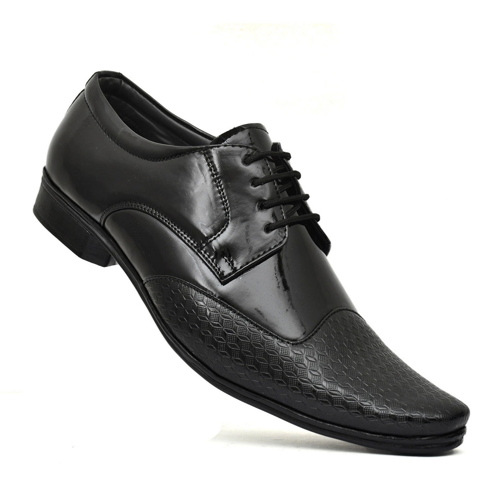 Generic Men's Solid Faux Leather Lace up Formal Shoes (Black)