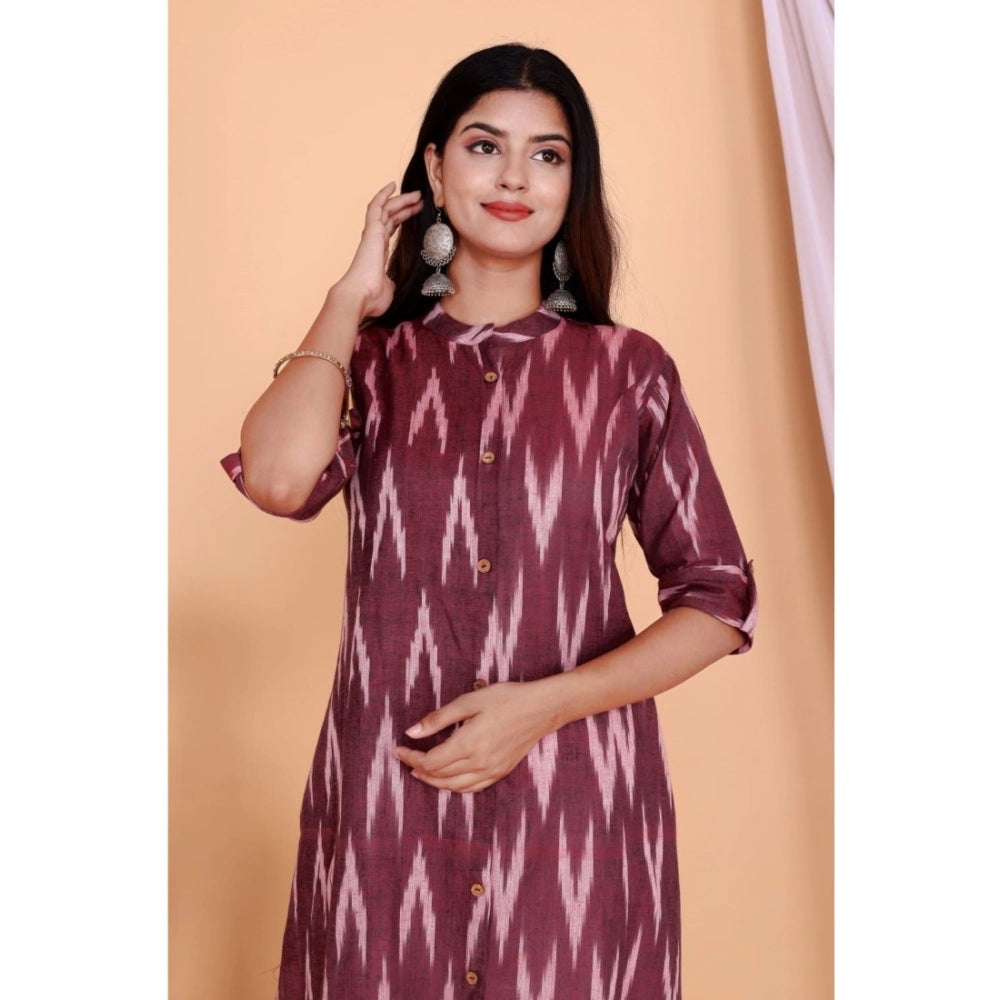 Generic Women's Casual 3/4th Sleeve Printed Cotton Flex Kurti (Maroon)