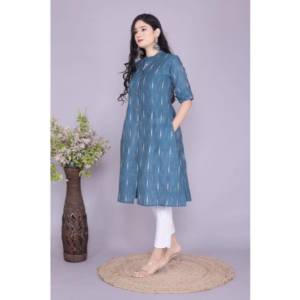 Generisches Damen-Freizeit-Kurti mit 3/4-Ärmeln, bedruckt, aus flexibler Baumwolle (blau)