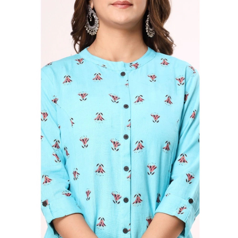 Generisches Damen-Kurti mit 3/4-Ärmeln und Blumenmuster aus flexibler Baumwolle (blau)