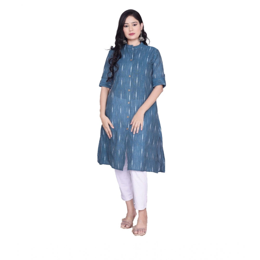 Generisches Damen-Freizeit-Kurti mit 3/4-Ärmeln, bedruckt, aus flexibler Baumwolle (blau)