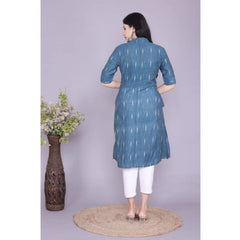 Generisches Damen-Freizeit-Kurti mit 3/4-Ärmeln, bedruckt, aus flexibler Baumwolle (blau)