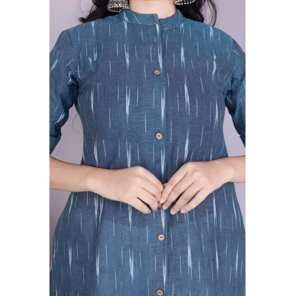 Generisches Damen-Freizeit-Kurti mit 3/4-Ärmeln, bedruckt, aus flexibler Baumwolle (blau)