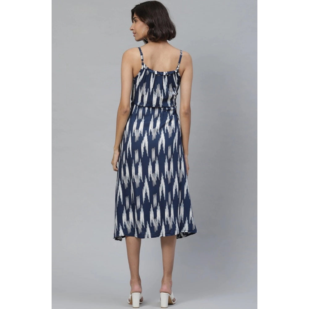 Generisches lässiges ärmelloses Viskosekleid mit Ikat-Print für Damen (blau)