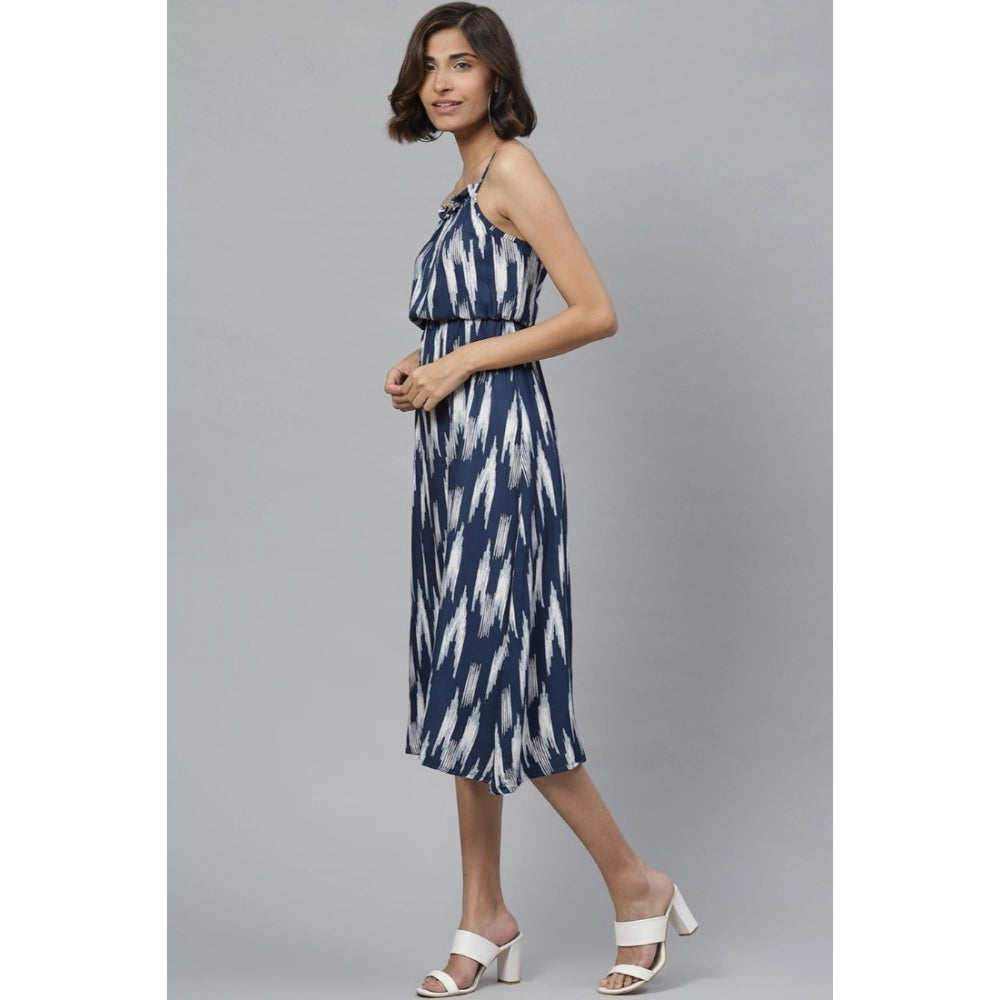 Generisches lässiges ärmelloses Viskosekleid mit Ikat-Print für Damen (blau)