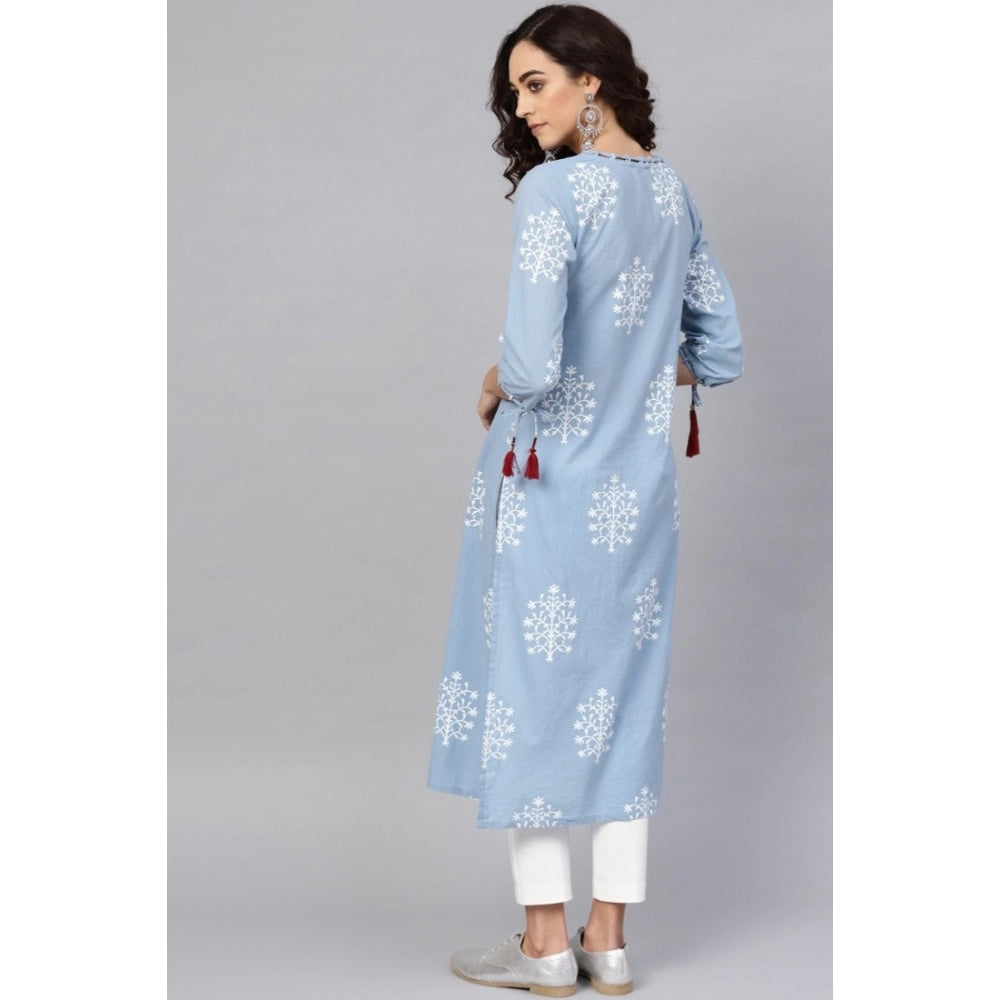 Generisches Damen-Kurti aus Batist-Baumwolle mit 3/4-Ärmeln und Stickerei (blau)