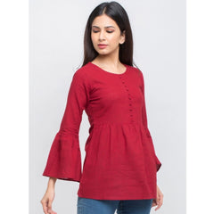 Generic Women's Casual Bell Sleeves Solid Cotton Top (Maroon)