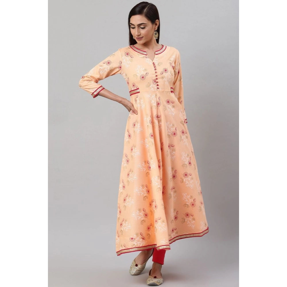 Generic Women's Casual 3/4 th Sleeve Floral Printed Rayon Kurti (Peach)