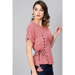 Generic Women's Casual Short Sleeve Geometric Rayon Top (Red)