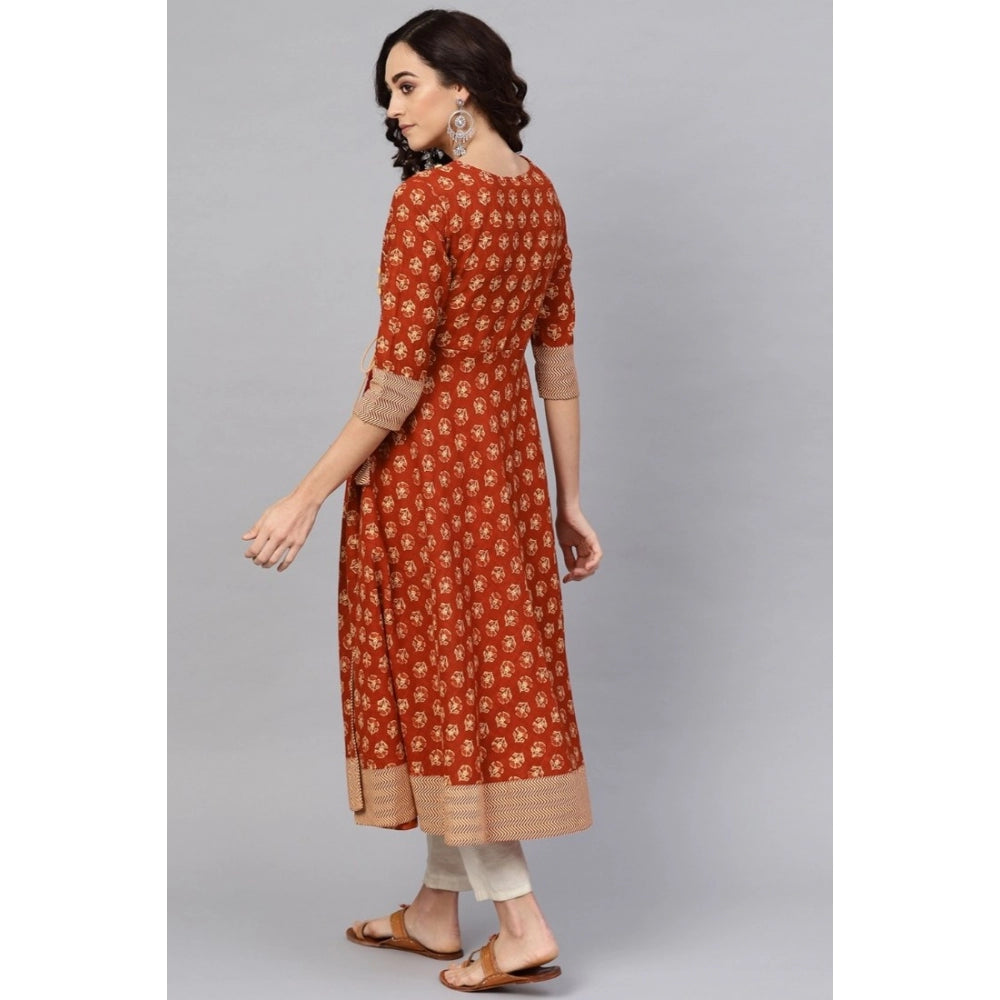 Generisches Damen-Kurti mit 3/4-Ärmeln und Blumenmuster aus geflammter Baumwolle (braun)