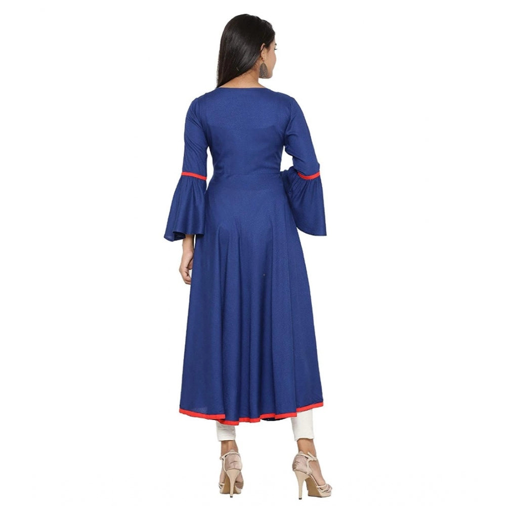 Generic Women's Casual Bell Sleeves Embroidery Rayon Kurti (Blue)