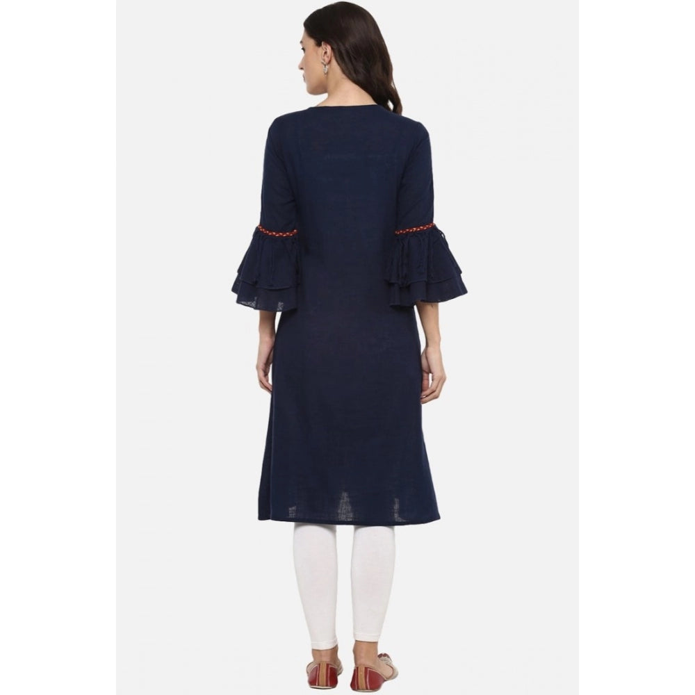 Generisches Damen-Kurti mit Glockenärmeln und Slub-Baumwolle (blau)