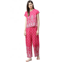 Generisches, kurzärmliges, bedrucktes Pyjama-Set aus Viskose für Damen (Rosa)