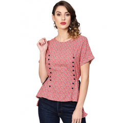 Generic Women's Casual Short Sleeve Geometric Rayon Top (Red)