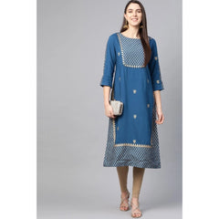 Generisches Damen-Kurti aus Viskose mit 3/4-Ärmeln und Blumenmuster (blau)