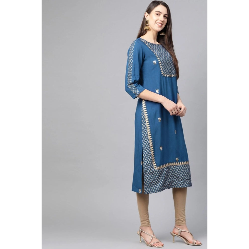 Generisches Damen-Kurti aus Viskose mit 3/4-Ärmeln und Blumenmuster (blau)