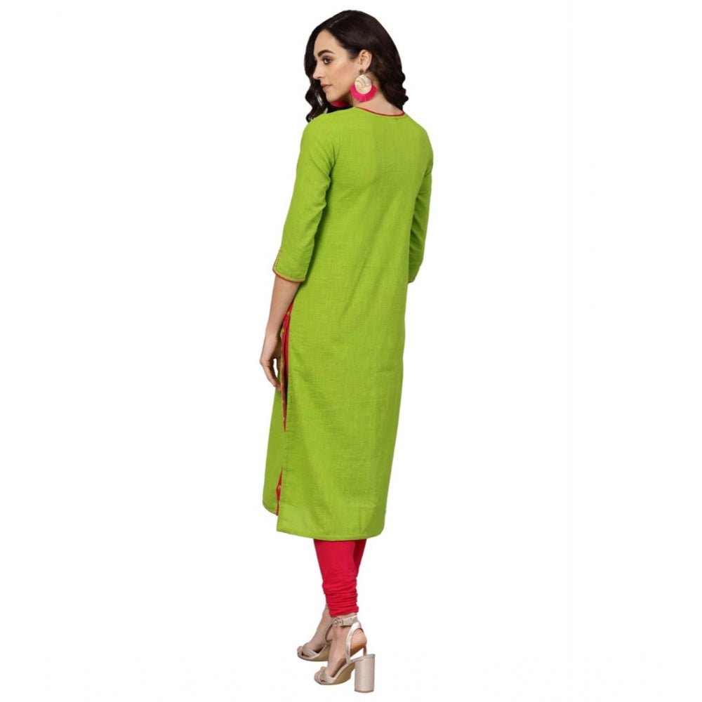 Generic Women's Casual 3/4 th Sleeve Mirror Work Cotton Slub Kurti (Green)