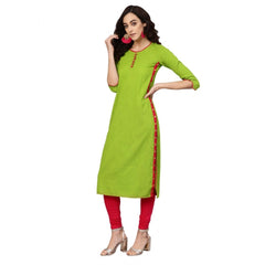 Generic Women's Casual 3/4 th Sleeve Mirror Work Cotton Slub Kurti (Green)