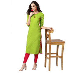 Generic Women's Casual 3/4 th Sleeve Mirror Work Cotton Slub Kurti (Green)