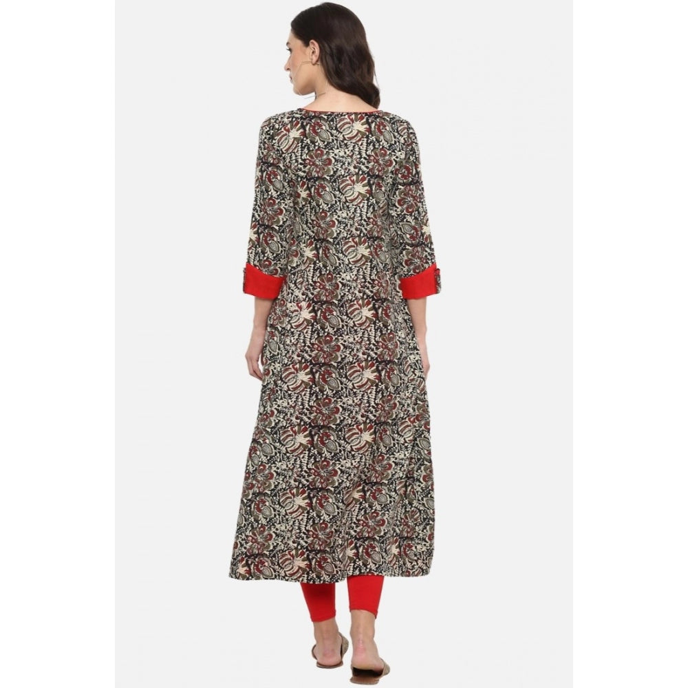 Generisches, lässiges Kurti aus Baumwolle mit 3/4-Ärmeln und Aufdruck für Damen (mehrfarbig)