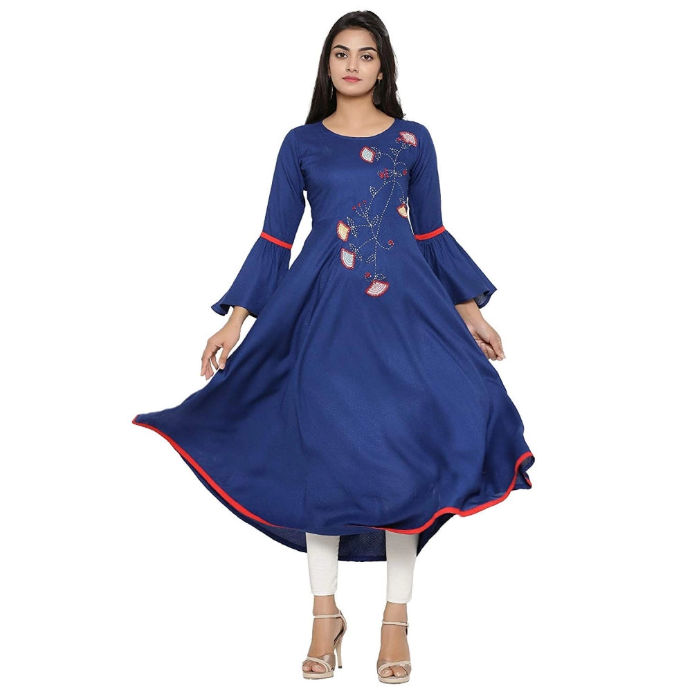 Generisches Damen-Kurti aus Viskose mit Glockenärmeln und Stickerei (blau)