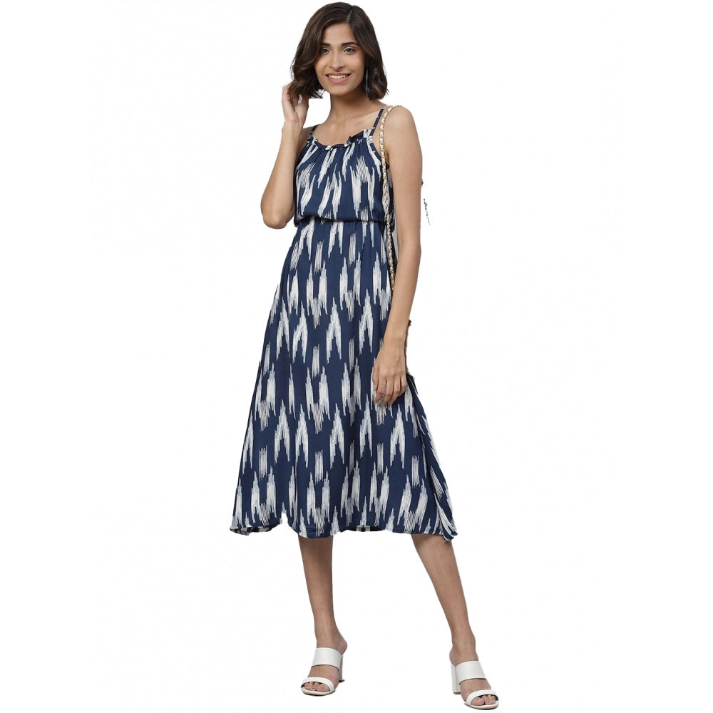 Generisches lässiges ärmelloses Viskosekleid mit Ikat-Print für Damen (blau)