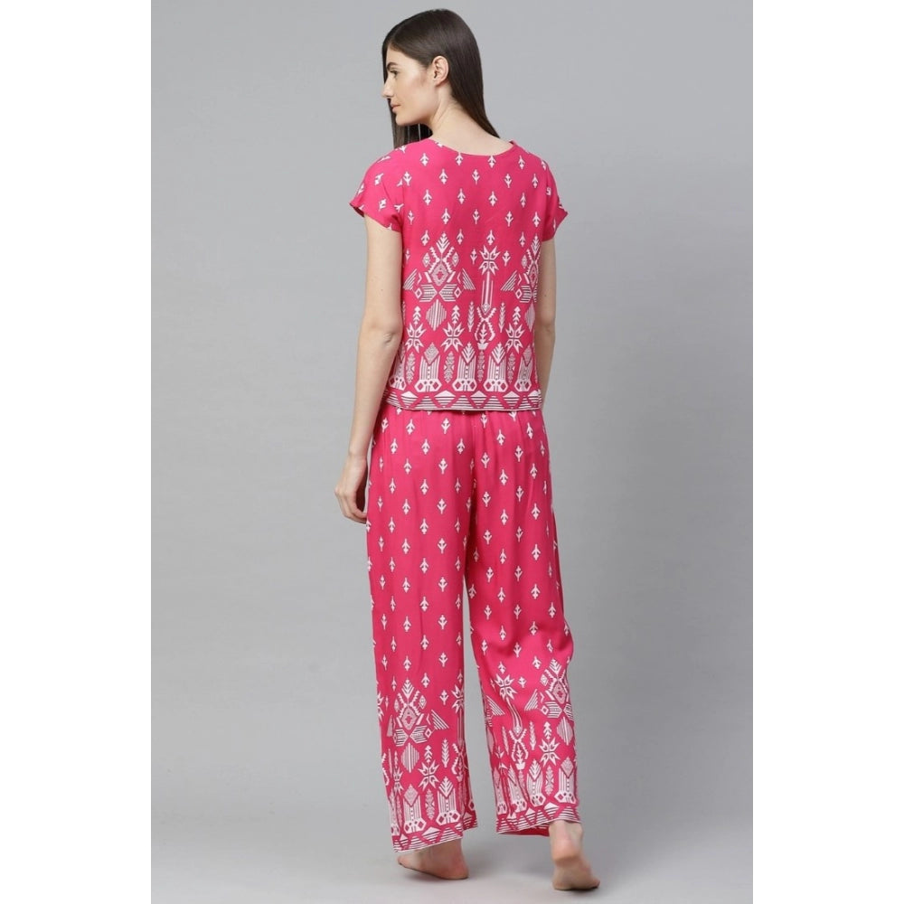 Generisches, kurzärmliges, bedrucktes Pyjama-Set aus Viskose für Damen (Rosa)