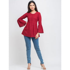 Generic Women's Casual Bell Sleeves Solid Cotton Top (Maroon)