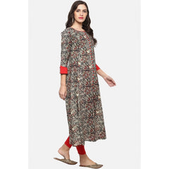 Generisches, lässiges Kurti aus Baumwolle mit 3/4-Ärmeln und Aufdruck für Damen (mehrfarbig)