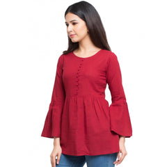 Generic Women's Casual Bell Sleeves Solid Cotton Top (Maroon)