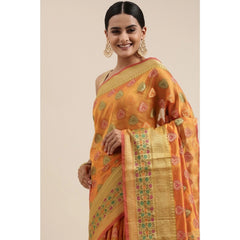 Generic Women's Organza Printed Saree With Unstitched Blouse (Mustard, 5-6 Mtrs)