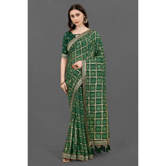 Generic Women's Soft Silk Printed Saree With Unstitched Blouse (Green, 5-6 Mtrs)