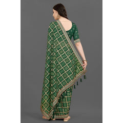 Generic Women's Soft Silk Printed Saree With Unstitched Blouse (Green, 5-6 Mtrs)