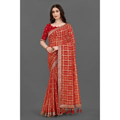 Generic Women's Soft Silk Printed Saree With Unstitched Blouse (Red, 5-6 Mtrs)