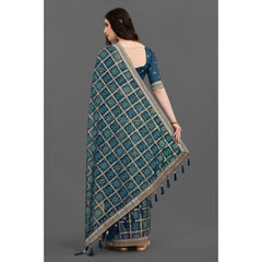 Generic Women's Soft Silk Printed Saree With Unstitched Blouse (Teal, 5-6 Mtrs)