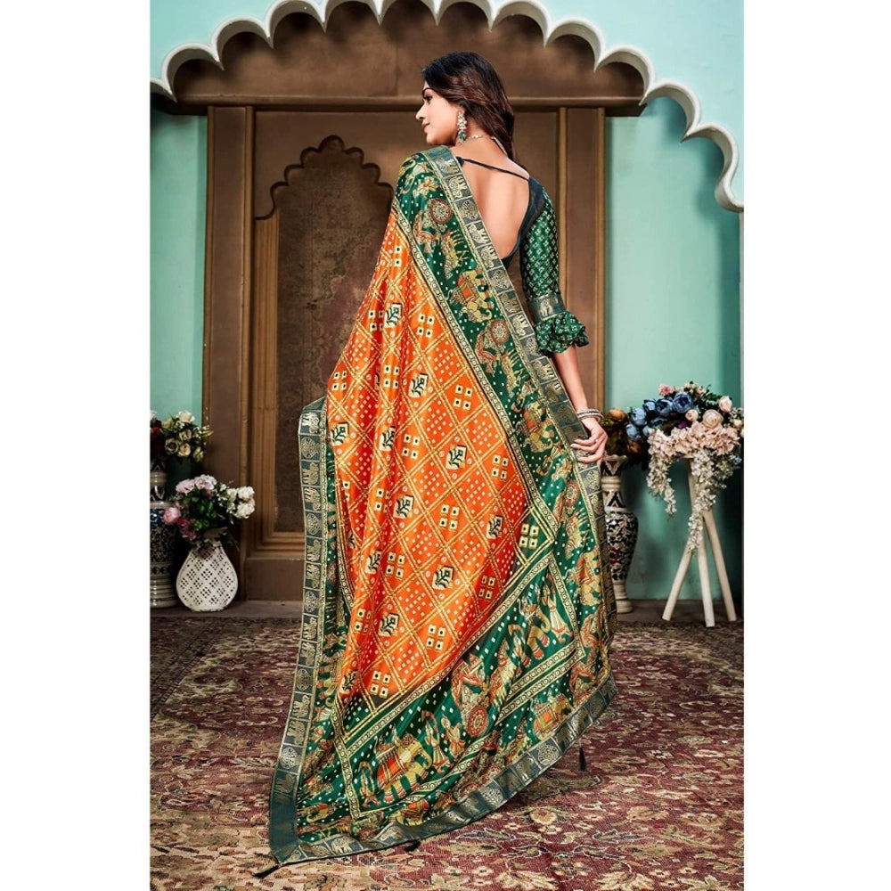 Generic Women's Soft Silk Printed Saree With Unstitched Blouse (Orange, 5-6 Mtrs)