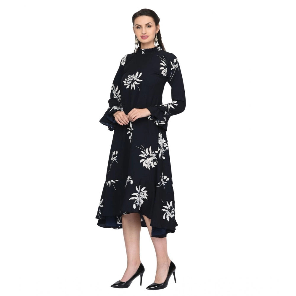 Generisches Kleid mit langen Ärmeln aus Baumwollmischung mit Blumenmuster für Damen (Schwarz)