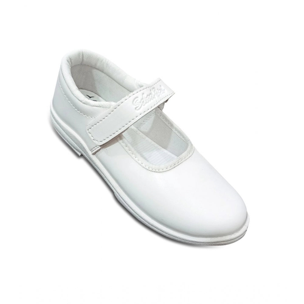 Generic Girls Rexine Ox-Ankle Velcro Closure School Shoe (White)